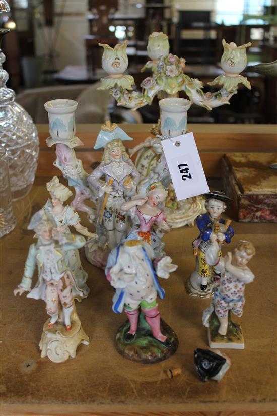 2 figural candlesticks and 6 figurines
